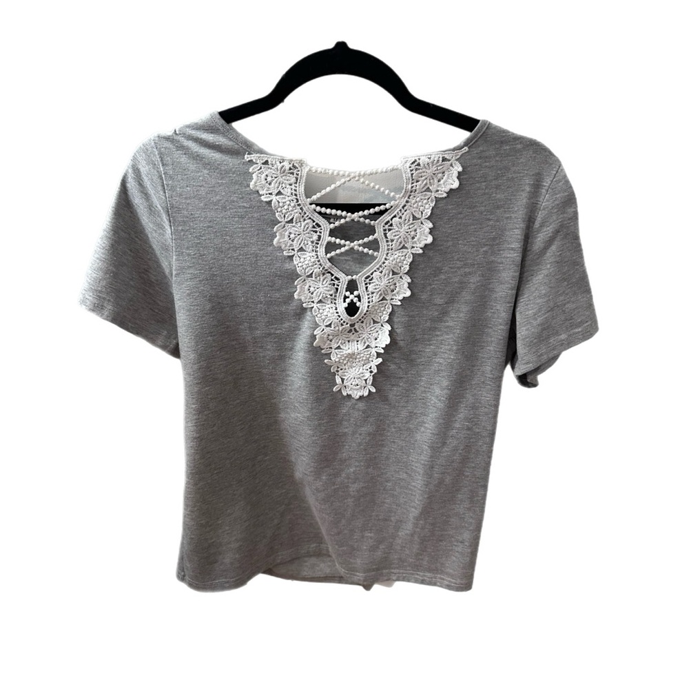 Embellished Gray Boho T Shirt